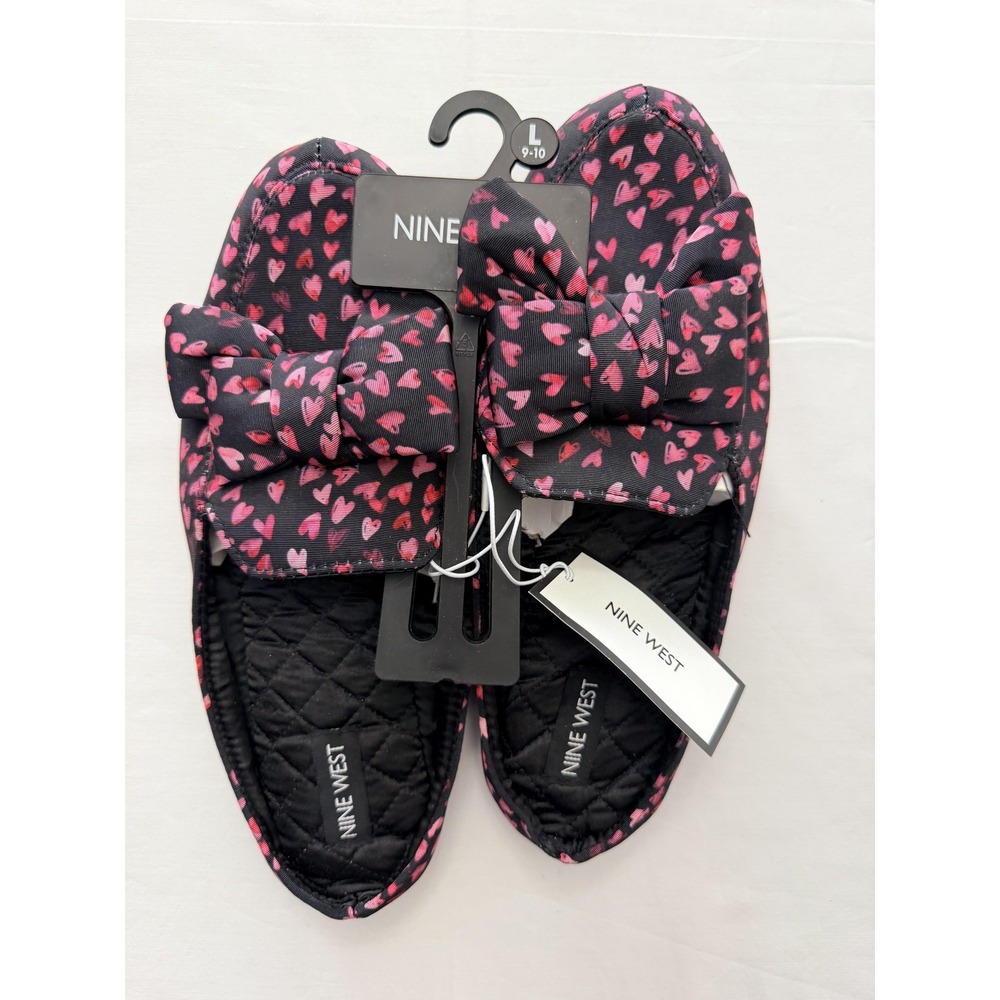 Nine West Slippers Womens Size 9.5 Black Heart Bow Loafer Valentine NWCOM50840